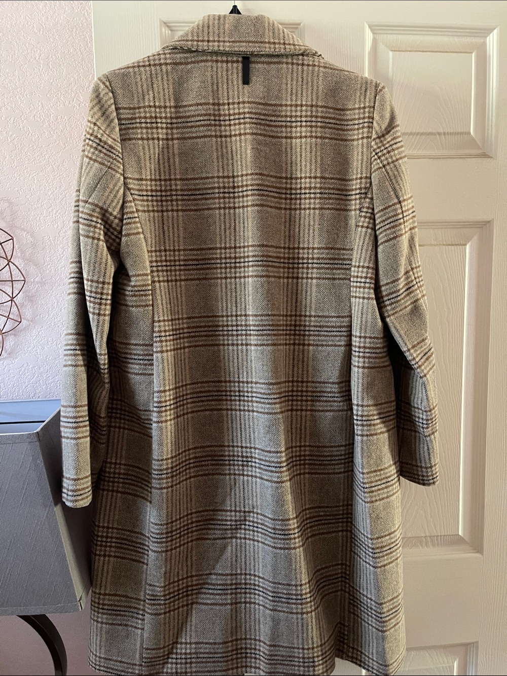 DKNY Beige and Brown Plaid Pea Coat - Picture 7 of 11